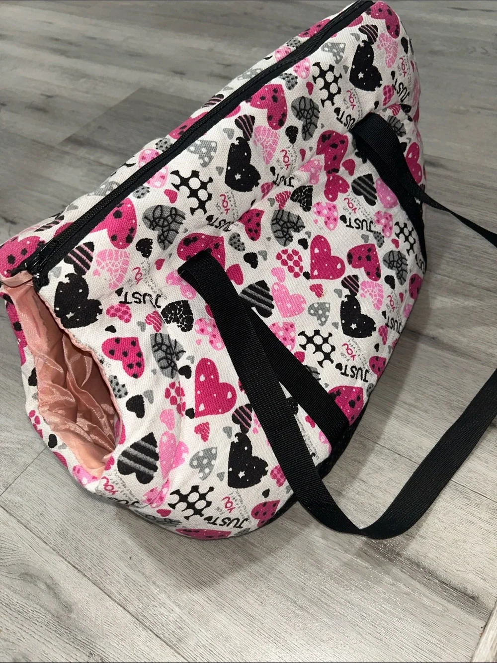 Pink Heart Print Canvas Pet Carrier Sling Bag